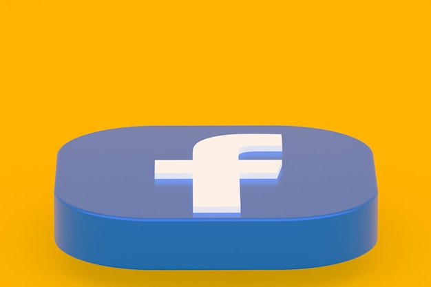 Rendu 3d du logo de l'application Facebook sur fond jaune