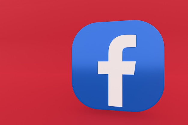 Rendu 3d du logo de l'application Facebook sur fond rouge