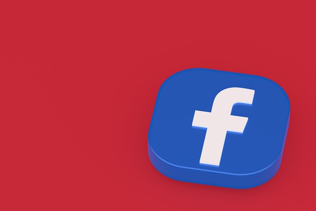 Rendu 3d du logo de l'application Facebook sur fond rouge