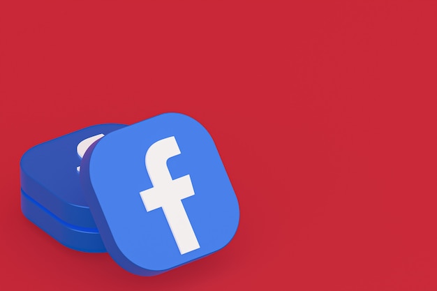 Rendu 3d du logo de l'application Facebook sur fond rouge