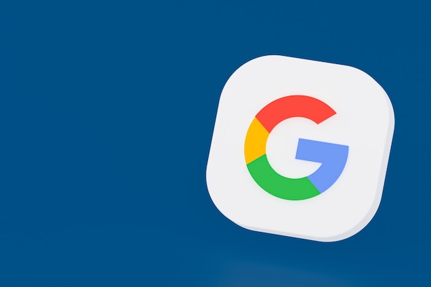 Rendu 3d du logo de l'application Google sur fond bleu