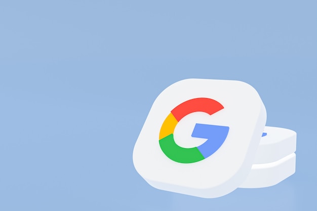 Rendu 3d du logo de l'application Google sur fond bleu