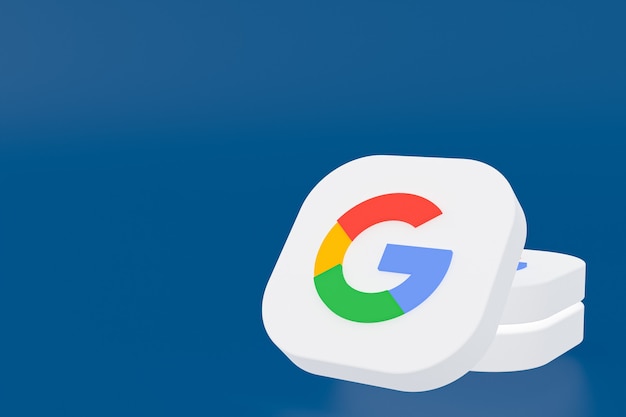 Rendu 3d du logo de l'application Google sur fond bleu