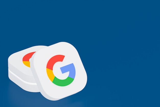 Rendu 3d du logo de l'application Google sur fond bleu