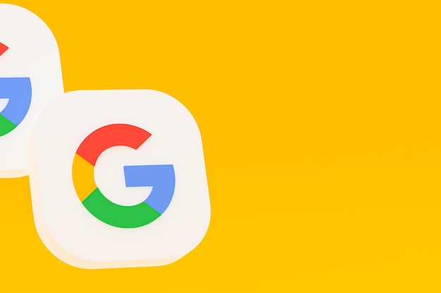 Rendu 3d du logo de l'application Google sur fond jaune