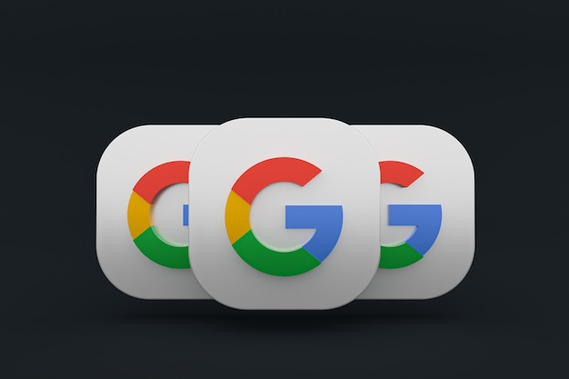 Rendu 3d du logo de l'application Google sur fond noir