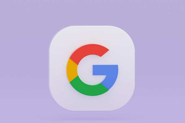 Rendu 3d du logo de l'application Google sur fond violet