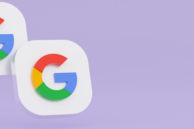 Rendu 3d du logo de l'application Google sur fond violet