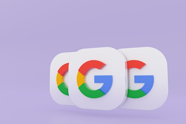 Rendu 3d du logo de l'application Google sur fond violet