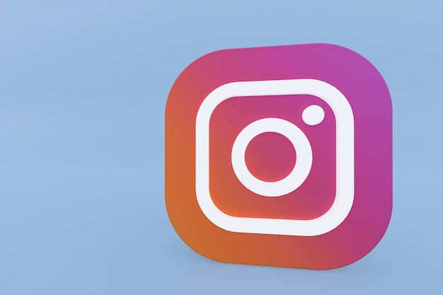 Photo rendu 3d du logo de l'application instagram sur fond bleu