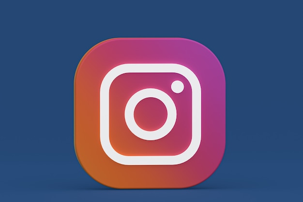 Rendu 3d du logo de l'application Instagram sur fond bleu