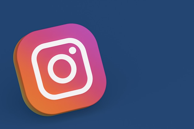 Rendu 3d du logo de l'application Instagram sur fond bleu