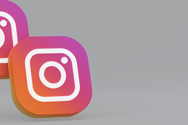 Rendu 3d du logo de l'application Instagram sur fond gris