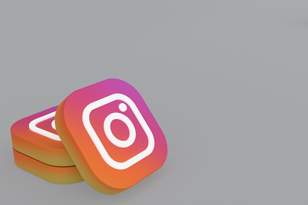 Rendu 3d du logo de l'application Instagram sur fond gris