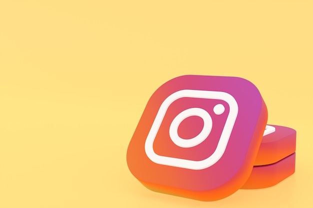 Rendu 3d Du Logo De L'application Instagram Sur Fond Jaune