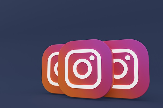 Rendu 3d du logo de l'application Instagram sur fond noir