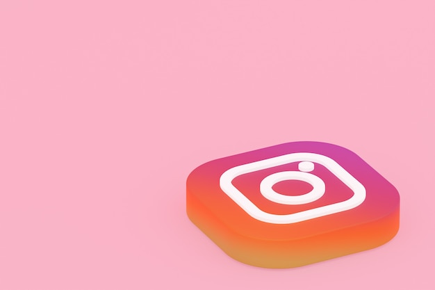 Rendu 3d du logo de l'application Instagram sur fond rose