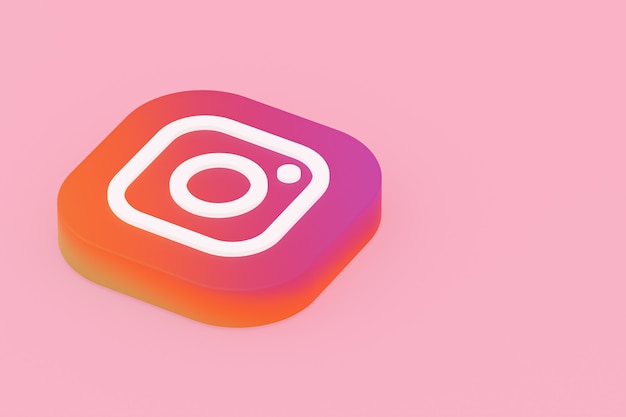 Rendu 3d du logo de l'application Instagram sur fond rose