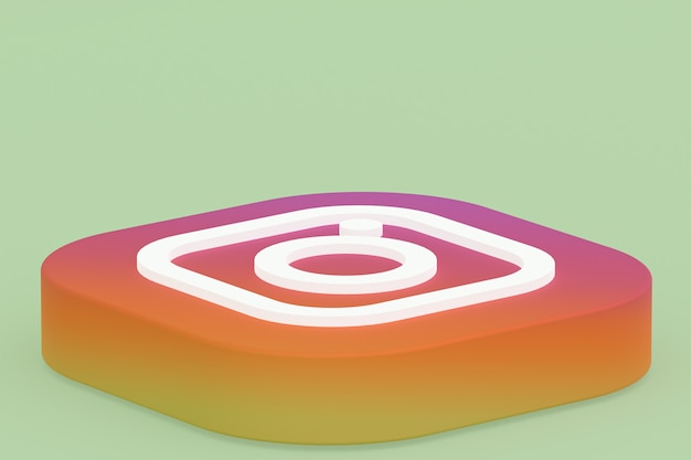 Rendu 3d du logo de l'application Instagram sur fond vert