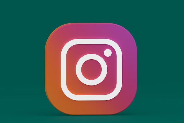 Rendu 3d du logo de l'application Instagram sur fond vert