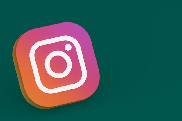 Rendu 3d du logo de l'application Instagram sur fond vert