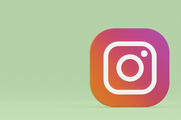 Rendu 3d du logo de l'application Instagram sur fond vert