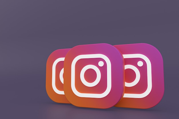 Photo rendu 3d du logo de l'application instagram sur fond violet