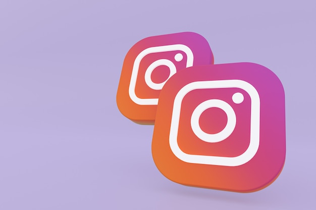 Rendu 3d du logo de l'application Instagram sur fond violet