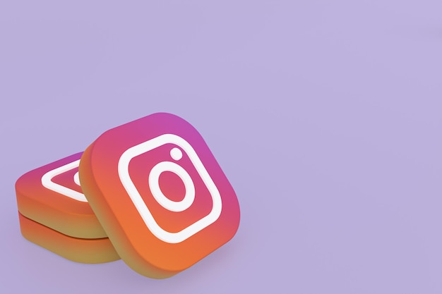 Rendu 3d du logo de l'application Instagram sur fond violet