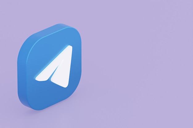 Rendu 3d du logo de l'application Telegram sur fond violet