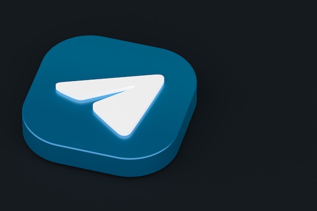 Rendu 3d du logo de l'application de télégramme sur fond noir