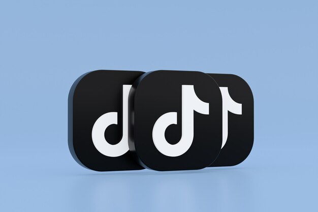 Rendu 3D du logo de l'application Tiktok sur fond bleu