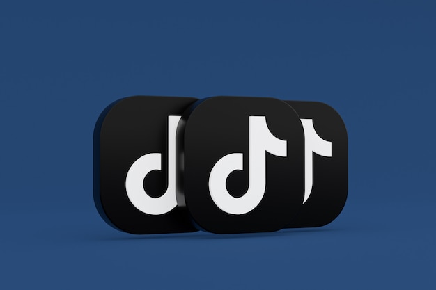 Rendu 3d du logo de l'application Tiktok sur fond bleu