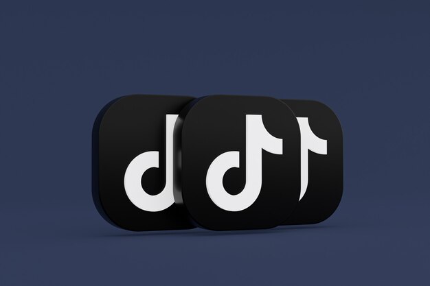 Rendu 3D du logo de l'application Tiktok sur fond bleu