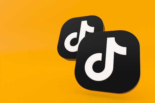 Rendu 3d du logo de l'application Tiktok sur fond jaune