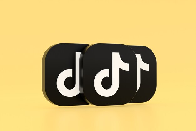 Rendu 3D du logo de l'application Tiktok sur fond jaune