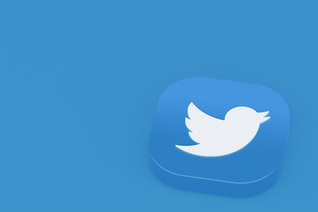 Rendu 3d du logo de l'application Twitter sur fond bleu