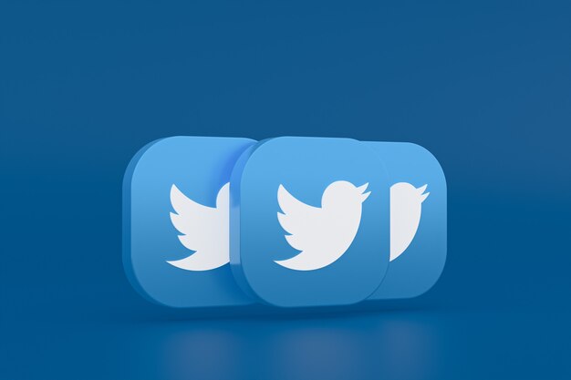 Rendu 3d du logo de l'application Twitter sur fond bleu