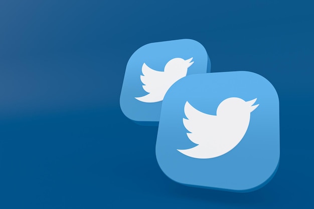 Rendu 3d du logo de l'application Twitter sur fond bleu