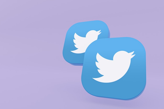 Rendu 3d du logo de l'application Twitter sur fond violet