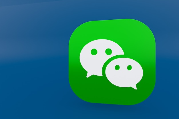 Rendu 3d du logo de l'application Wechat sur fond bleu