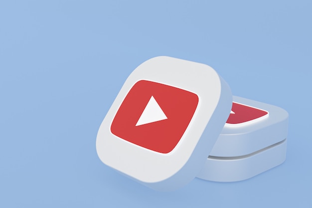 Rendu 3d du logo de l'application Youtube sur fond bleu