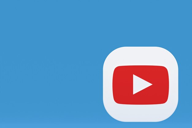 Rendu 3d du logo de l'application Youtube sur fond bleu