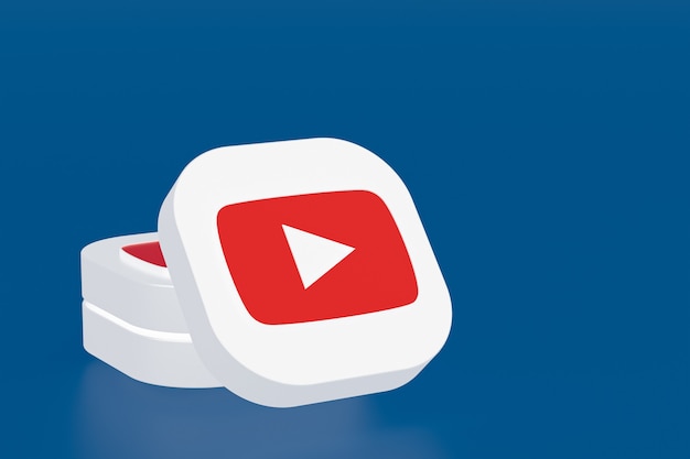 Rendu 3d du logo de l'application Youtube sur fond bleu