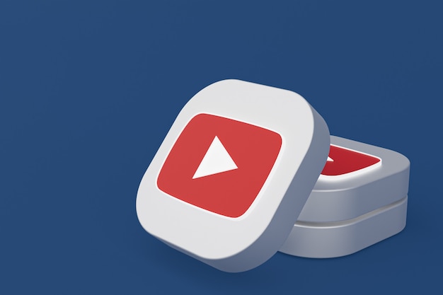 Rendu 3d du logo de l'application Youtube sur fond bleu