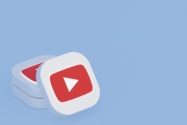 Rendu 3d du logo de l'application Youtube sur fond bleu