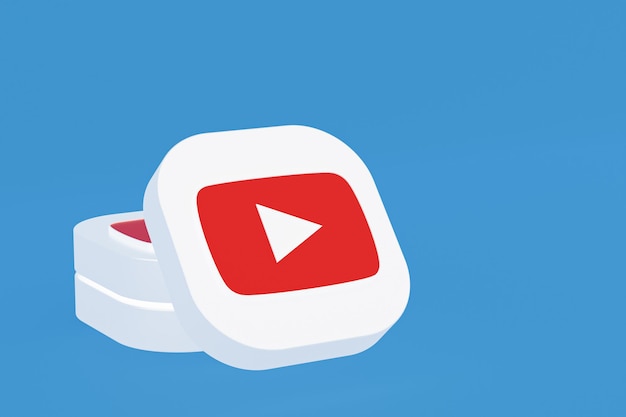 Rendu 3d du logo de l'application Youtube sur fond bleu