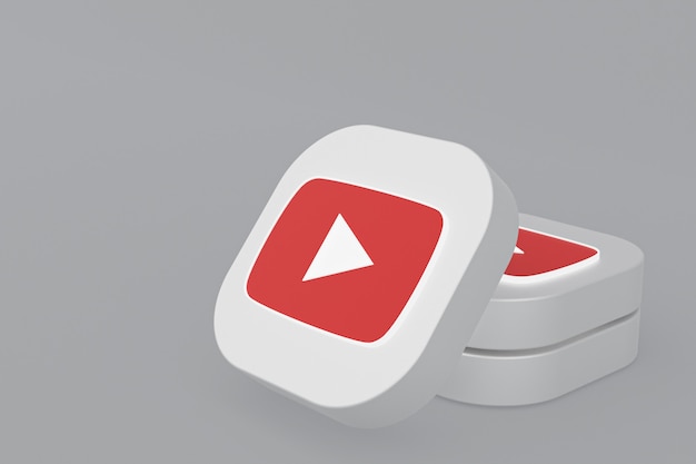 Rendu 3d du logo de l'application Youtube sur fond gris