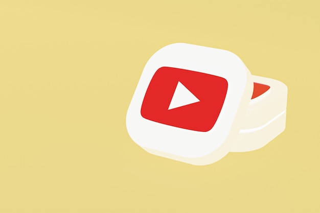 Rendu 3d du logo de l'application Youtube sur fond jaune