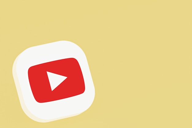 Rendu 3d du logo de l'application Youtube sur fond jaune